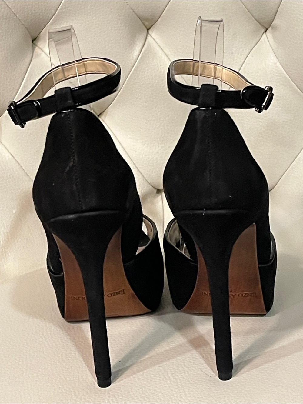 Enzo Angiolini Black Suede prep toe w Feathers jeweled Ankle Platforms Size 8 - Picture 13 of 16